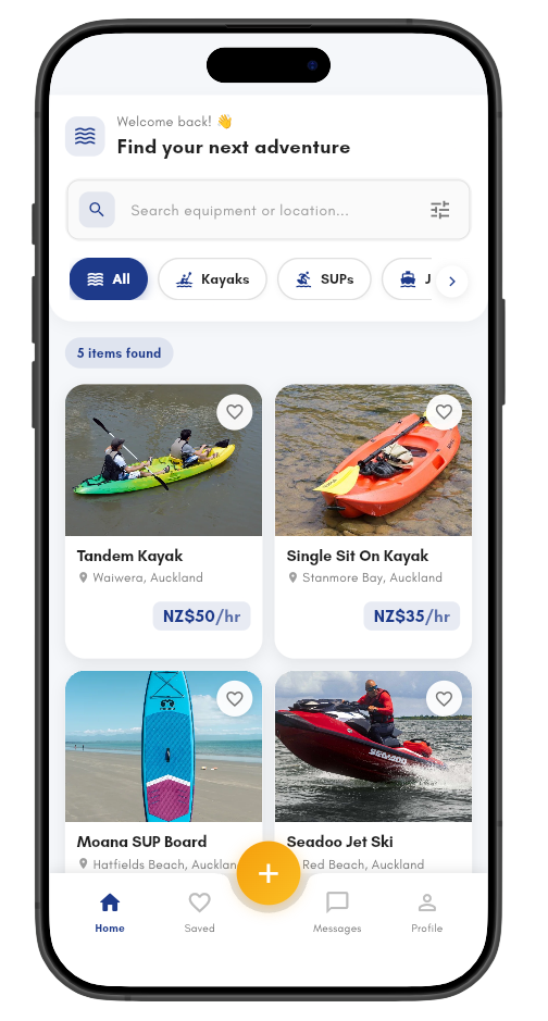 Browse kayaks, SUPs and jet skis available for hire near you on Paddlme